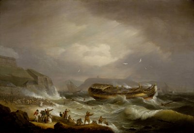 Naufragio del buque mercante "Dutton" de la Compañía de las Indias Orientales, frente a Plymouth, Inglaterra, el 26 de enero. de Thomas Luny