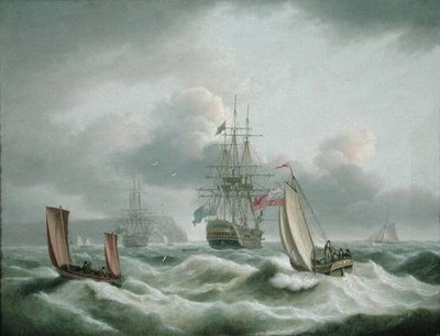 Dos cubiertas frente a Berry Head de Thomas Luny