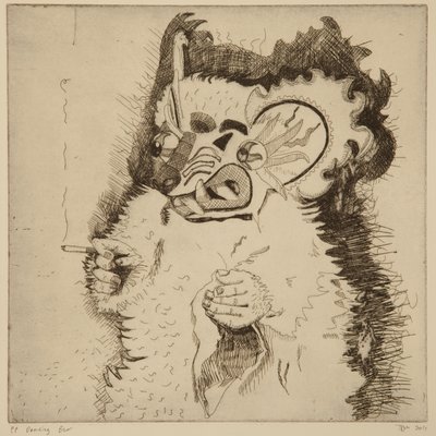 Oso Bailarín, prueba de impresora antes del aguatinta de Thomas MacGregor