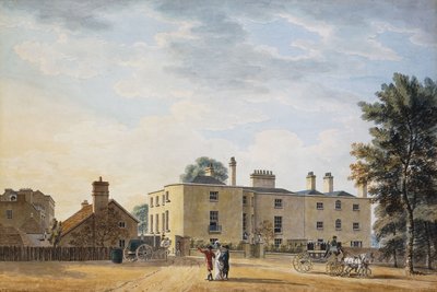 Figuras fuera de una elegante casa de campo de Thomas Malton Jnr.