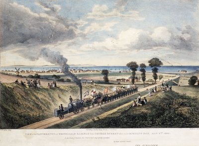 Vista del ferrocarril de Canterbury y Whitstable desde Church Street, tomada el día de la inauguración, 3 de mayo de 1830, c. 1830 de Thomas Mann Baynes