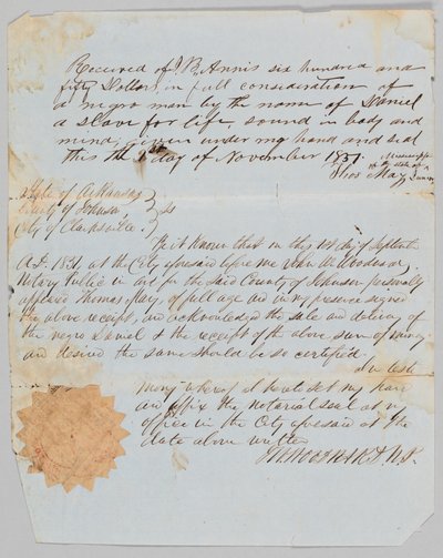 Factura de venta de un hombre llamado Daniel a Jerome B. Annis, 1 de noviembre de 1851 de Thomas May