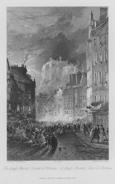 El mercado del Graf, muerte de Porteous (grabado) de Thomas Miles II Richardson
