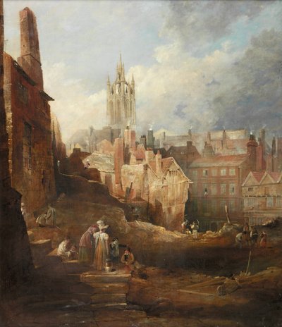 Excavaciones para el Puente de Alto Nivel, Newcastle upon Tyne, c.1846 de Thomas Miles Richardson
