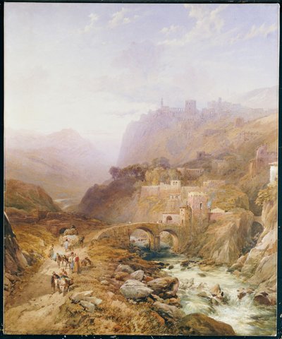 Figuras en el camino bajo el Fuerte León, Sicilia de Thomas Miles Richardson