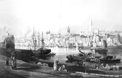 Vista del puerto y la ciudad de Newcastle upon Tyne, desde Rope Walk, Gateshead, grabado por Robert Havell, 1819 de Thomas Miles Richardson