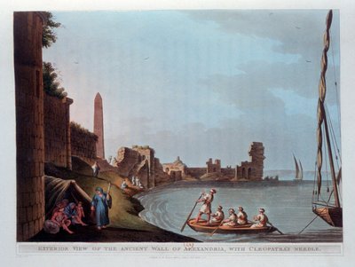 Vista exterior de la antigua muralla de Alejandría, con el Obelisco de Cleopatra, 1802 de Thomas Milton