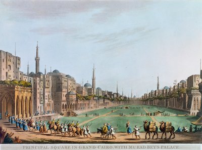 Plaza principal en el gran Cairo, con el palacio de Murad Bey, Egipto, 1802 de Thomas Milton