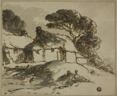 Casas de campo y árboles en la ladera de Thomas Monro