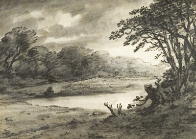 Lake Scene (carboncillo y aguada sobre papel) de Thomas Monro