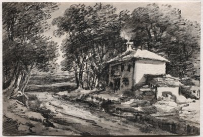 Paisaje con cabaña (recto), c. 1820s de Thomas Monro