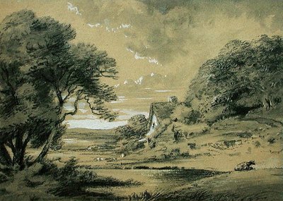Paisaje con una cabaña junto a un río de Thomas Monro