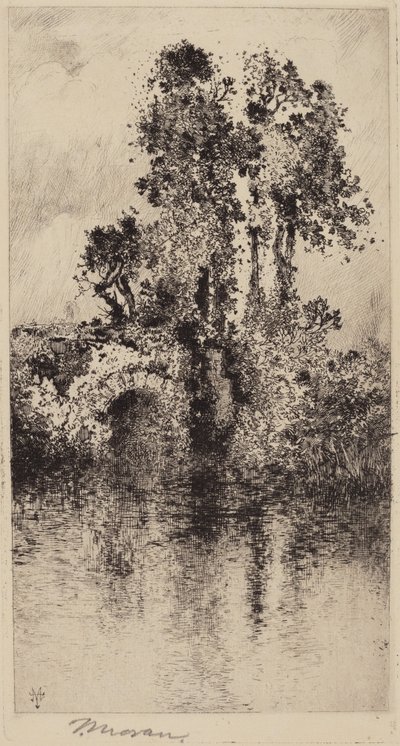 Puente y árboles de Thomas Moran