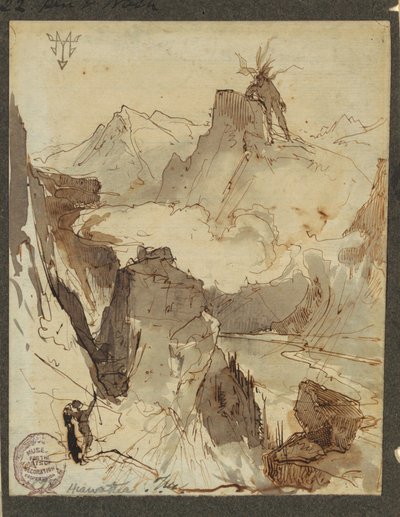 Dibujo, Hiawatha ve a Mudjekeewis, 1870-75 de Thomas Moran