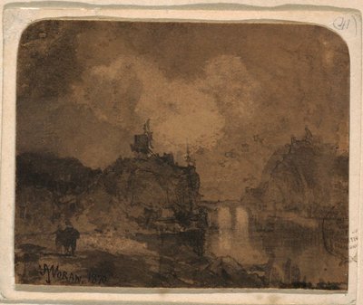 Dibujo, Escena fluvial, Gran Cañón, Colorado, 1870 de Thomas Moran