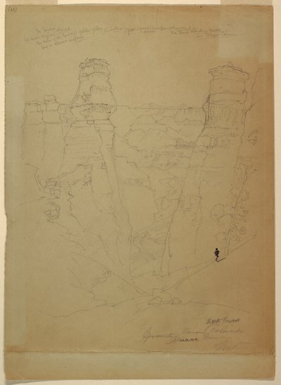 Dibujo, Torres de roca en el cañón Muave [Muav], Colorado, 1873 de Thomas Moran
