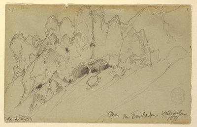 Dibujo, La Guarida del Diablo, Yellowstone, 1871 de Thomas Moran