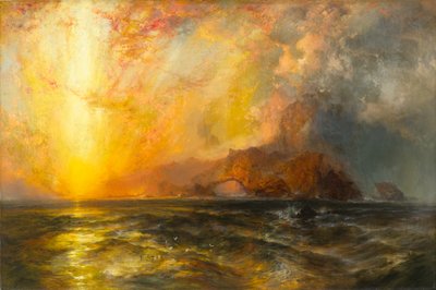 Ferozmente el Sol Rojo Descendiendo Quemaba su Camino a lo Largo de los Cielos de Thomas Moran