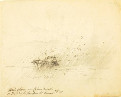 Tormenta de granizo en Cabin Creek camino de la Torre del Diablo de Thomas Moran