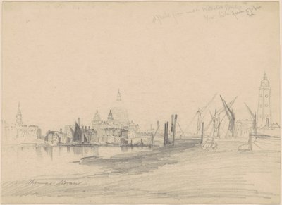 San Pablo desde debajo del Puente de Waterloo, marea baja de Thomas Moran