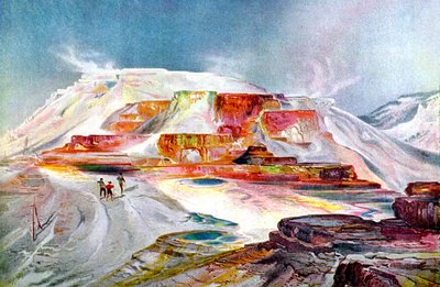 The Mammoth Hot Springs, c.1880 (grabado) de Thomas Moran