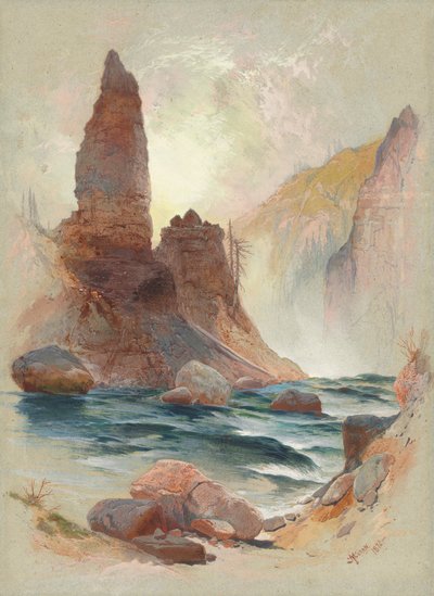Torre en Tower Falls, Yellowstone, 1872 (acuarela y gouache sobre grafito) de Thomas Moran