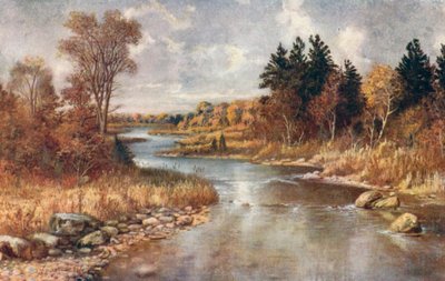 En el País de los Alces, cerca del Lago Superior (litografía en color) de Thomas Mower Martin