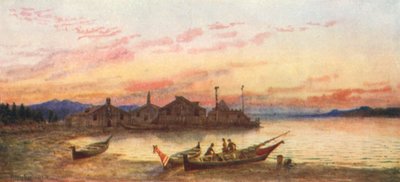 Siwash Village, Costa del Pacífico (litografía en color) de Thomas Mower Martin