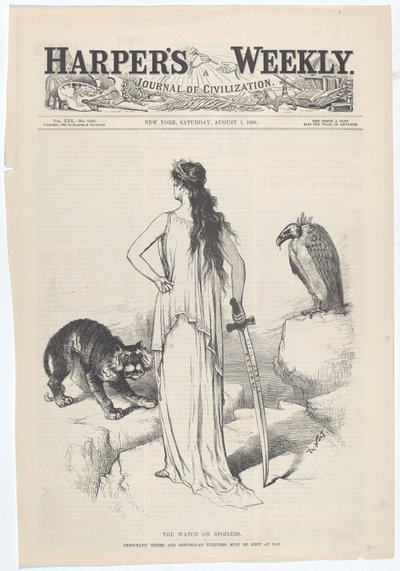 La Vigilancia sobre los Saqueadores. Los Tigres Democráticos y los Buitres Republicanos Deben Ser Mantenidos a Raya. de Thomas Nast