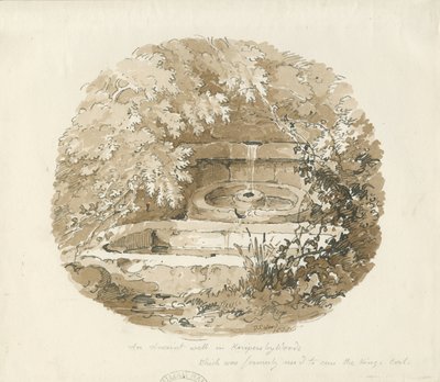Biddulph - Pozo antiguo en los bosques de Knypersley: dibujo en sepia de Thomas Peploe Wood