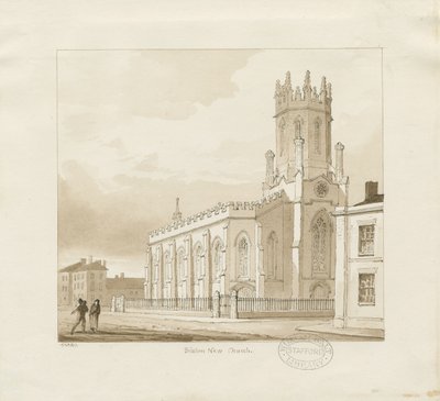 Iglesia de Santa María en Bilston: dibujo en sepia, 1837 de Thomas Peploe Wood