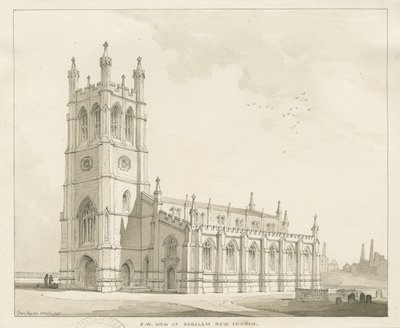 Burslem - Iglesia de San Pablo: dibujo a pluma y lavado de Thomas Peploe Wood