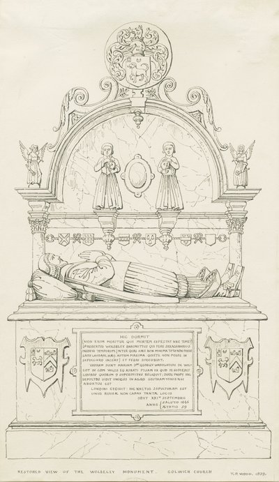 Colwich - Monumento Wolseley: dibujo a pluma de Thomas Peploe Wood