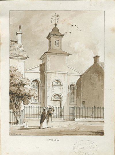 Capilla de Fazeley: dibujo a pluma y lavado de Thomas Peploe Wood