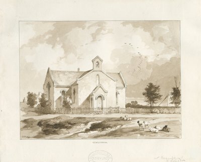 Iglesia de Gentleshaw: dibujo en sepia de Thomas Peploe Wood