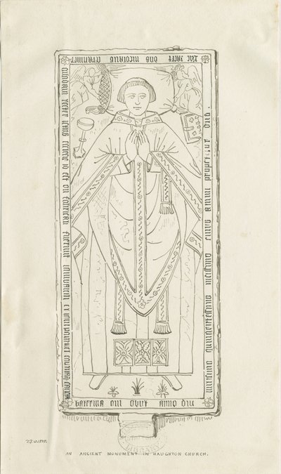 Iglesia de Haughton - Monumento a Nicholas Graviner: dibujo a pluma de Thomas Peploe Wood