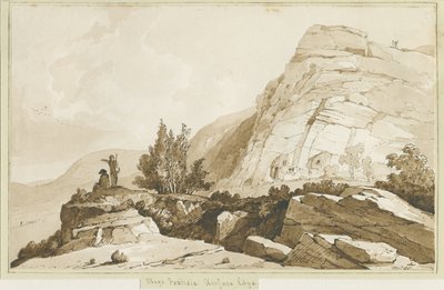 Kinver Edge - "Megs Foxhole": dibujo en sepia, 1837 de Thomas Peploe Wood