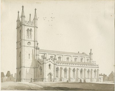 Lane End - Nueva iglesia: dibujo sepia de Thomas Peploe Wood