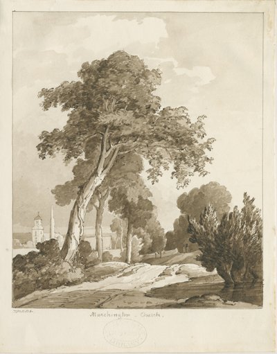 Iglesia de Marchington: dibujo en sepia, 1836 de Thomas Peploe Wood