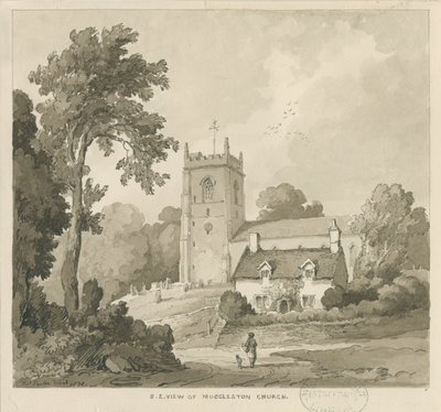 Iglesia de Mucklestone: dibujo en sepia de Thomas Peploe Wood