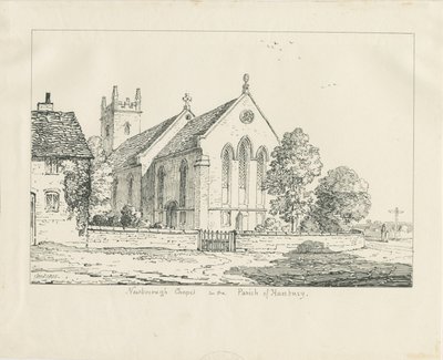 Iglesia de Newborough: dibujo a pluma y tinta de Thomas Peploe Wood