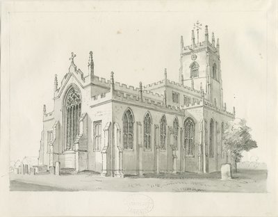 Iglesia de Penkridge: dibujo a pluma y lavado, nd [1836] de Thomas Peploe Wood