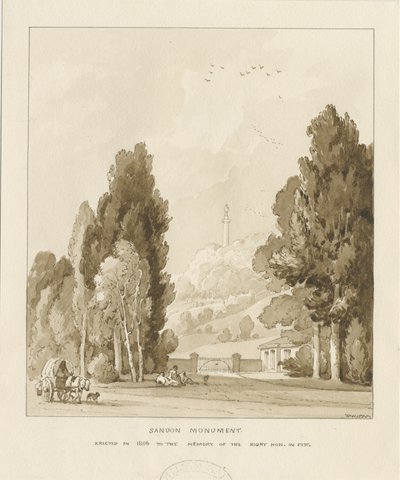 Sandon - Monumento a William Pitt: dibujo en sepia, 1838 de Thomas Peploe Wood