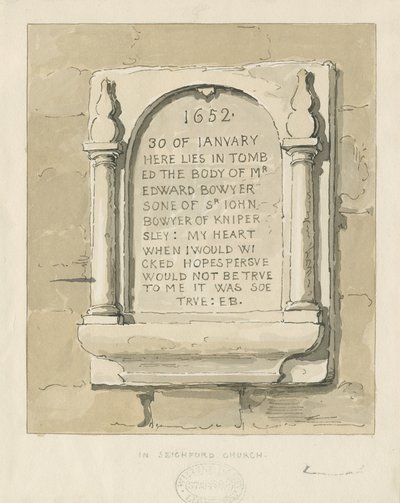 Iglesia de Seighford - Placa de piedra a Edward Bowyer de Thomas Peploe Wood