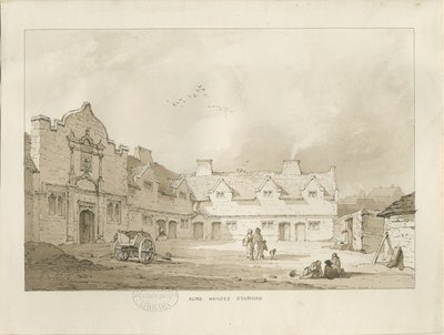 Stafford - Casas de beneficencia: dibujo en sepia de Thomas Peploe Wood