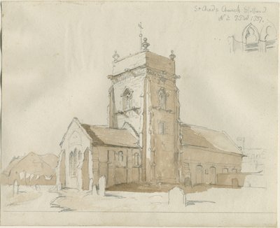 Stafford - Iglesia de San Chad: dibujo a pluma y lavado de Thomas Peploe Wood