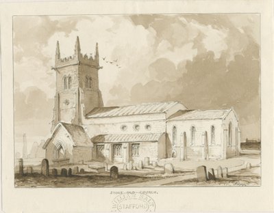 Iglesia de Stoke-upon-Trent [Antigua]: dibujo en sepia, 1841 de Thomas Peploe Wood