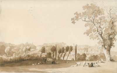 Tettenhall - Vista distante desde el sureste: dibujo a lápiz y lavado, 30 de agosto de 1837 de Thomas Peploe Wood
