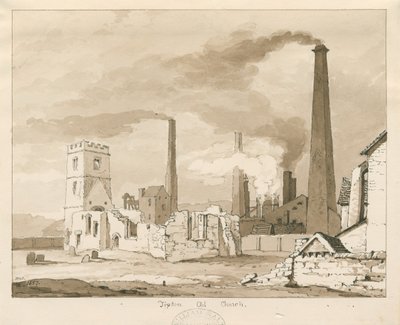 Iglesia Antigua de Tipton: dibujo en sepia, 1837 de Thomas Peploe Wood