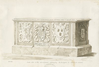 Tumba en la Iglesia de Biddulph - William Bowyer: dibujo en sepia de Thomas Peploe Wood